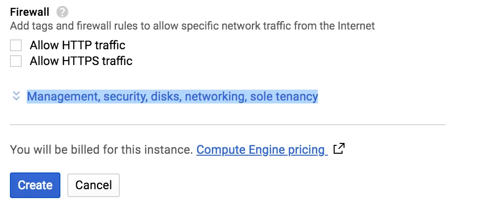 VM Management, security, disks, networking, sole tenancy